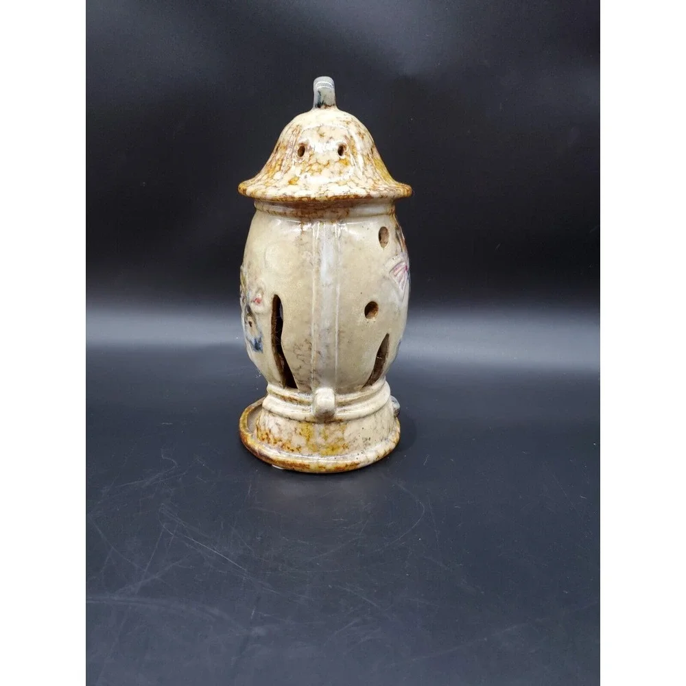 7" Clay Pottery Fish Hanging Candle Lamp Lantern Glazed Earth tones B39 - Picture 2 of 5